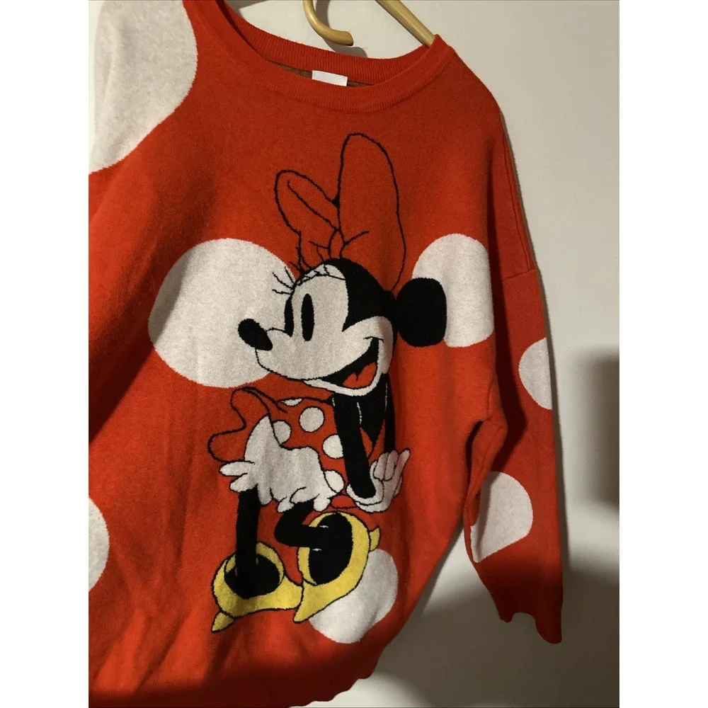 Disney Minnie Mouse Pullover Knit Sweater for Adults 2XL Large‎ White Polka Dots